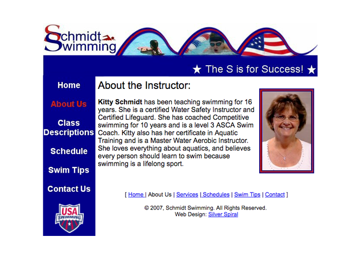 Screen shot of Schmidt Swimming website